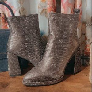 Rhinestone Sparkle Chunky Heels Ankle Boots Booties